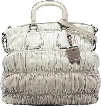 Prada Pre-owned Ruched Leather Satchel - Dames - Vintage Handtas - Grijs - ONE Size - Leer - Vintage