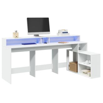 Berkfield Home Desk with LED Lights White 200x104x91 cm Engineered Wood | Size: 200 x 104 x 91 cm
