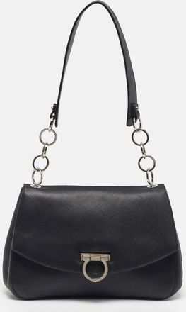 Ferragamo Gancini Flap Black Leather Shoulder Bag