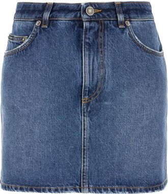 Dolce & Gabbana Denimrok met kant - Dames - Spijkerrokken - Blauw - M - Denim - Rokken