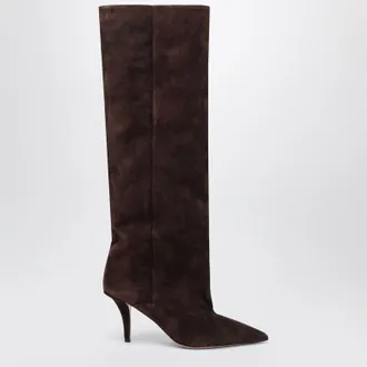 PARIS TEXAS Tall boots in chocolate-coloured suede