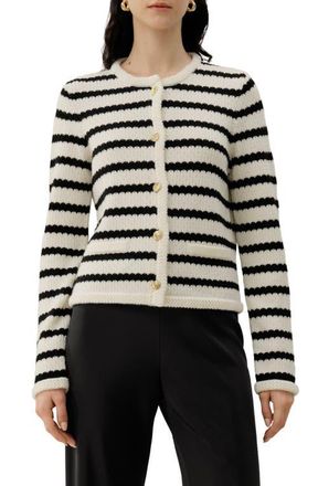 LilySilk Stripped Crochet Washable-Wool Cardigan in Black&white Stripes at Nordstrom, Size X-Large
