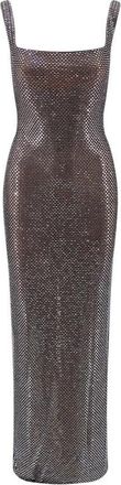 Self Portrait Rhinestone Mesh Midi Jurk - Dames - Avondkleed - Grijs - L - Polyester - Kleedjes