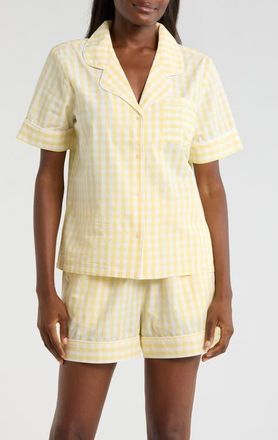 Nordstrom Classic Short Cotton Pajamas in White- Yellow Flan Gingham at Nordstrom, Size X-Large