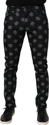 Dolce & Gabbana Black DG Monogram Cotton Skinny Denim Mens Jeans