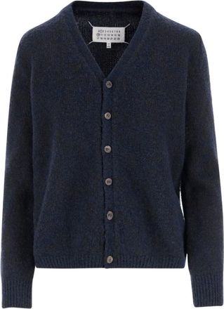 Maison Margiela Blauwe Wollen V-Hals Trui - Dames - Vesten - Blauw - L - Wol - Truien & Vesten