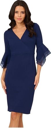 Adrianna Papell Crepe Combo Midi Dress Womens Dress Navy Sateen : 10, Elastane/Polyester