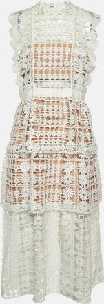 Self Portrait White Floral Lattice Lace Sleeveless Midi Dress