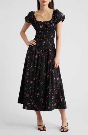 Reformation Riva Shirred Midi Dress in Domani at Nordstrom, Size X-Small