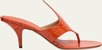 Ferragamo Lyrai Croco Thong Slide Sandals