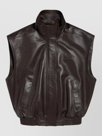 Balenciaga sleeveless lambskin blouson high collar