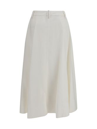 Brunello Cucinelli Womens Fluid Twill Tailored Skirt With Monili Naturale Viscose; Linen