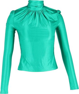 Paco Rabanne Ruched Turtleneck Top in Green Satin