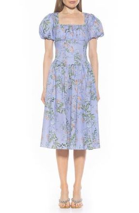 Alexia Admor Jessi Puff Sleeve Midi Dress in Blue Floral at Nordstrom Rack, Size 4