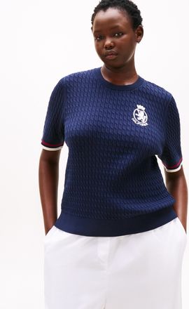 Tommy Hilfiger Strickpullover »CRV CO CABLE FINE GG GPC SS SWT« in grossen Grössen, mit Zopfmuster