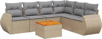 vidaXL Vidaxl - Set Sof&aacute;s De Jard&iacute;n 7 Piezas Y Cojines Rat&aacute;n Sint&eacute;tico Beige