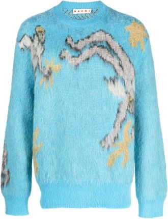Marni angel-motif knitted jumper - men - Polyester/Mohair/Acrylic - 54 - Blue