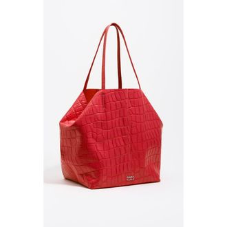 Bimba & Lola Mock Croc Large Leather Shopper Bag in Red at Nordstrom