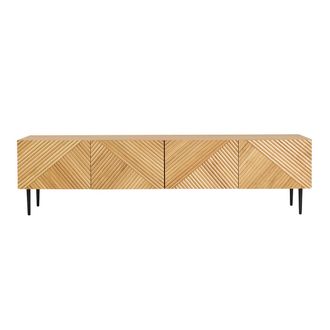Miliboo Miliboo - Mueble De Tv Dise&ntilde;o En Madera Clara Roble Macizo Grabado Y Metal Negro 4 Puertas L180 Cm Archipel