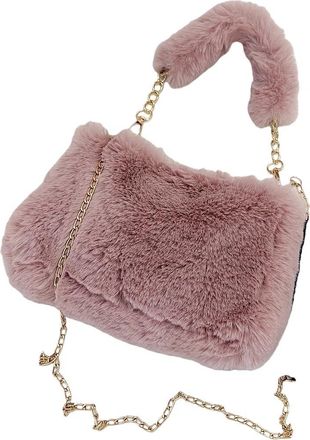 Generic Autumn and winter chain crossbody fashion small square bag faux plush bag(pink)