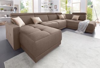 Domo Collection Wohnlandschaft »Ava moderne Sitzheftung mit toller Doppelnaht, komfortabel, U-Form« mit Federkern, wahlweise mit Kopfteilverstellungen