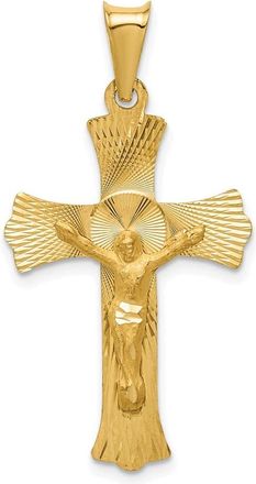 Diamond2Deal 14k Yellow Gold Polished Satin Diamond-Cut Crucifix Pendant