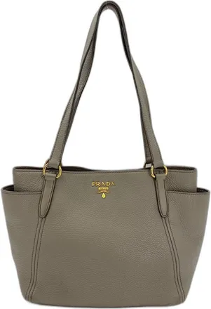 Prada Gray Leather Tote Bag (Pre-Owned)
