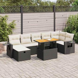 vidaXL Set Sof&aacute;s Jard&iacute;n Y Cojines 5 Pzas Rat&aacute;n Sint&eacute;tico Acacia Negro Vidaxl