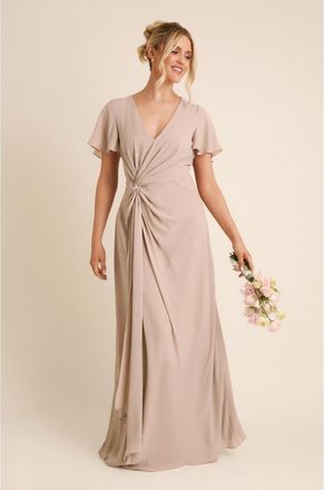 Six Stories Knot Front Chiffon Bridesmaid Dress in Truffle at Nordstrom, Size 12