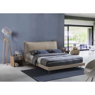 Talamo Italia Cama Matrimonial Anika, Cama Fija Con Tapizado Y Cabecero En Tela, 100% Made In Italy, Apertura Frontal, Adecuado Para Colch&oacute;n Cm 160x190, Beige, Con 
