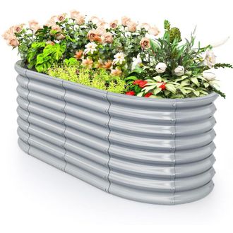 Costway Aiuola rialzata da 60 cm con fondo aperto, fioriera ovale rialzata in metallo con bordi arrotondati e sicuri, 165 x 80 x 60 cm, grigio