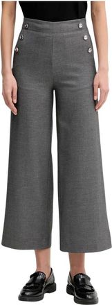 Benetton Broeken, Dames, Grijs, XL, Wol, Broek met knoopdetail
