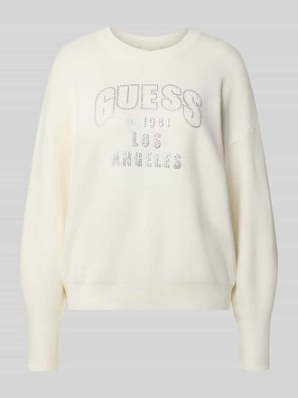 Guess Strickpullover mit Ziersteinbesatz Modell LEIGHTON in Weiss, Gr&ouml;&szlig;e S