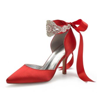 Miyoopark Women Shoes Heels for Wedding Closed Pointed Toe Evening Pumps Shoes M520 Red UK 7.5