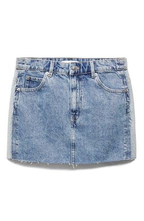Mango Olivia Raw Hem Two Tone Denim Miniskirt at Nordstrom, Size X-Small