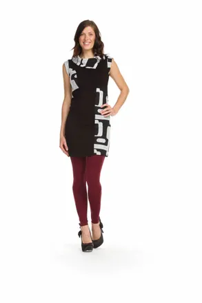Papillon Print Patch Overlap Collar Dress In Black/white