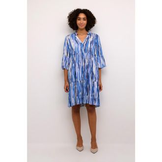 Kaffe Arina 3/4 Sleeve A-Line Fit Dress in Blue Abstract Print at Nordstrom, Size 10