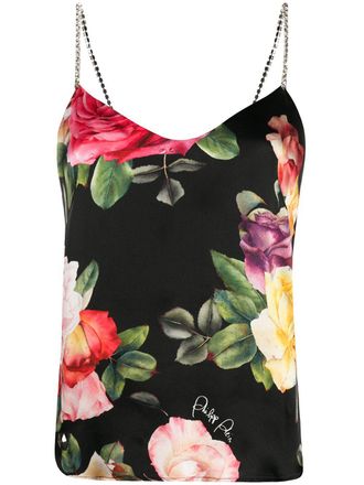 Philipp Plein Holiday Flowers print silk vest top - Black