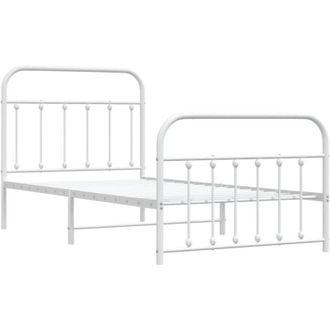 vidaXL Metal Bed Frame without Mattress with Footboard White 100x190cm Vidaxl