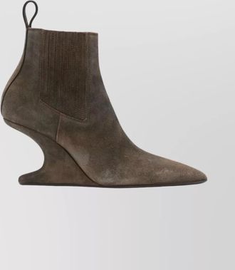 Rick Owens sculptural suede ankle boots with pointed toe