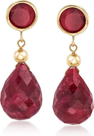 Ross-Simons Ruby Drop Earrings in 14kt Yellow Gold
