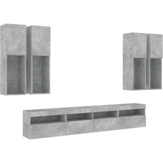 vidaXL Muebles De Tv De Pared Con Luces Led 7 Piezas Gris Hormig&oacute;n Vidaxl