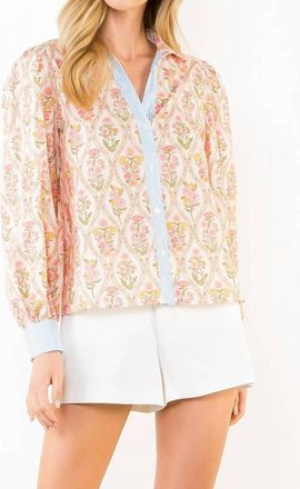 THML Clothing Womens Long Sleeve Floral Contrast Trim Top In Pastel Multi