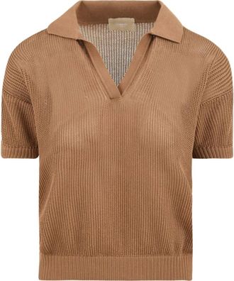 Drumohr Polo Shirt - Dames - V-hals truien - Bruin - S - Katoen - Truien & Vesten