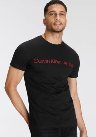 Calvin Klein Jeans T-Shirt CALVIN KLEIN JEANS CORE INSTITUTIONAL LOGO SLIM TEE, Herren, Gr. XXL, rot (ck schwarz, salsa), Single Jersey, Obermaterial: 100% Baumwolle, be