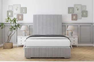 Sloomy Langston Plush Deep-Sided Bed Frame With 50 Upholstered Headboard in Silver | Size: Single