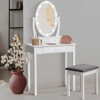 IDMarket Tocador Bella Con Espejo Led Y Taburete