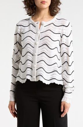 Adrianna Papell Zigzag Pointelle Cardigan in Glacier/Black at Nordstrom Rack, Size X-Small