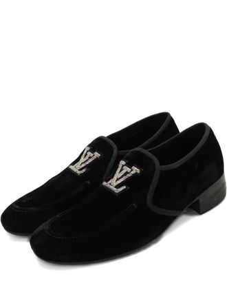 Louis Vuitton monogram-embroidered velvet loafers - men - Calf Leather/Calf Leather/Velvet - 41.5 - Black