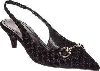 Gucci Horsebit Gg Velvet Slingback Pump